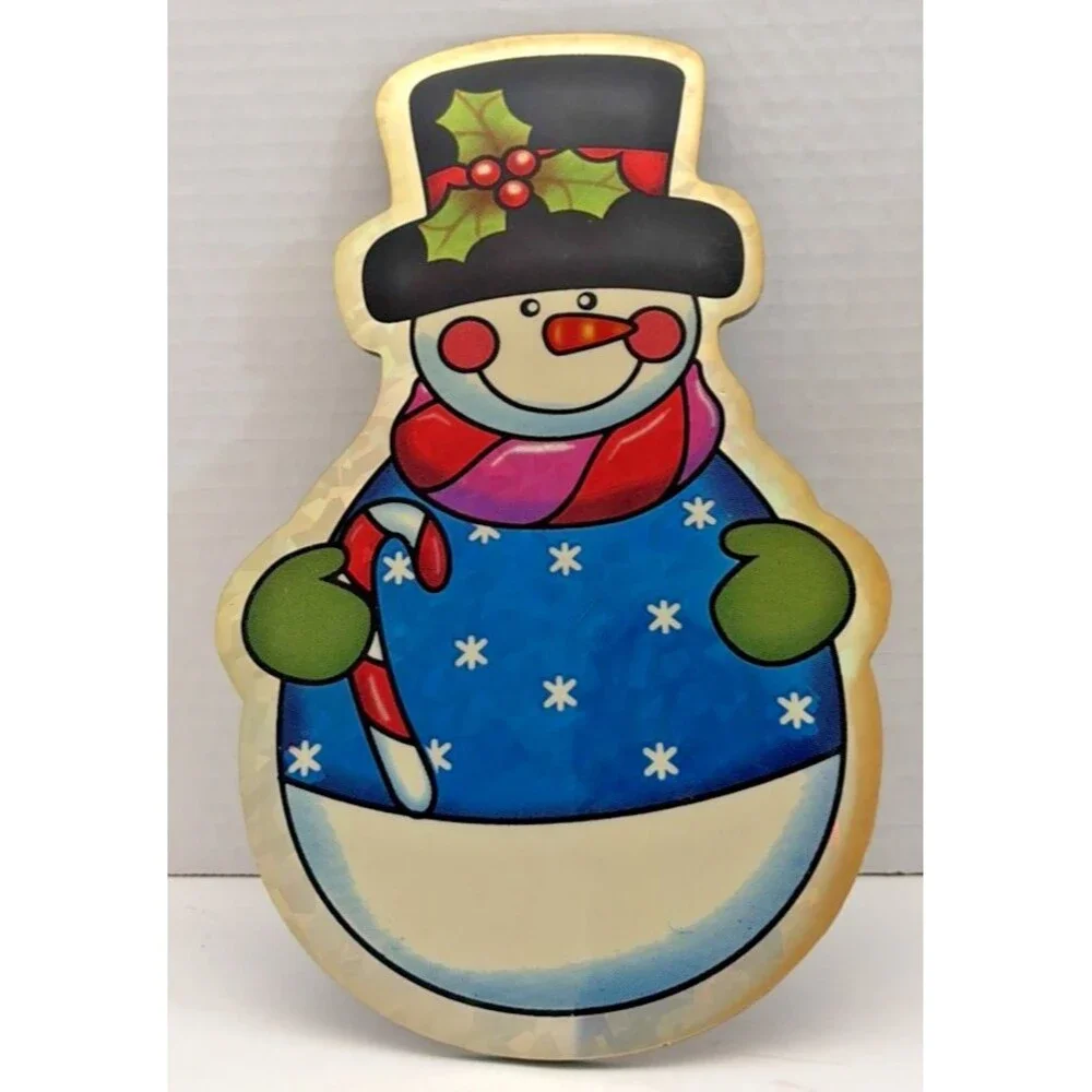 Vtg Christmas Foil Cutouts Snowman Gingerbread Man Die Cut Cardboard Lot of 8